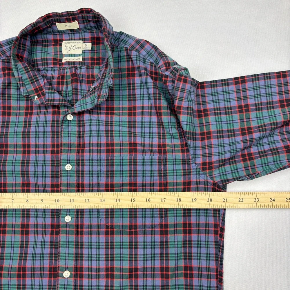 JCrew Secret Wash Shirt Mens Medium Slim Purple Green Red Plaid Button Down M